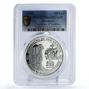 Honduras 100 lempiras America Discovery Ship Clipper PR69 PCGS silver coin 1992