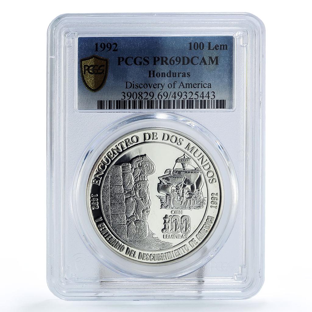 Honduras 100 lempiras America Discovery Ship Clipper PR69 PCGS silver coin 1992