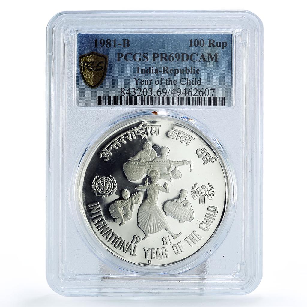 India 100 rupees UNICEF Save the Children Child Year PR69 PCGS silver coin 1981
