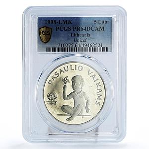 Lithuania 5 litai UNICEF Save the Children Child Year PR64 PCGS silver coin 1998
