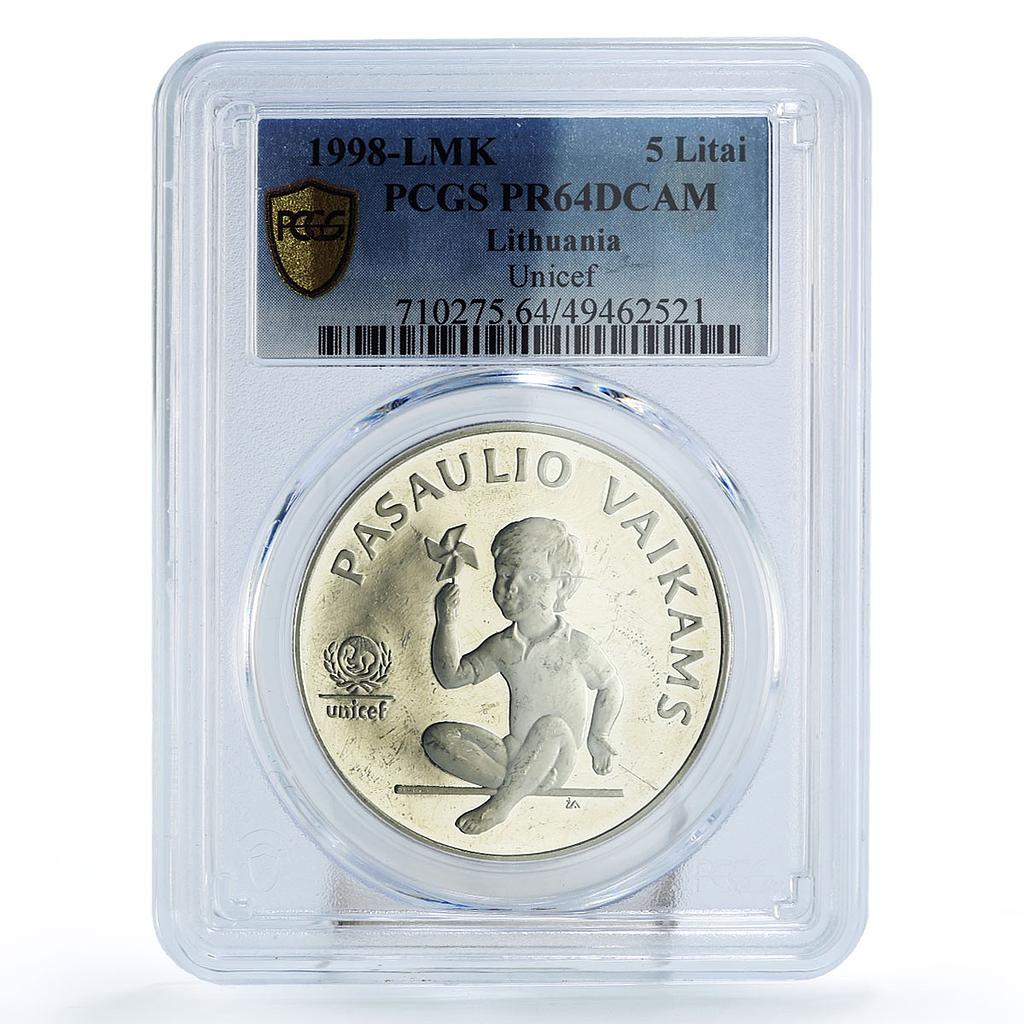 Lithuania 5 litai UNICEF Save the Children Child Year PR64 PCGS silver coin 1998