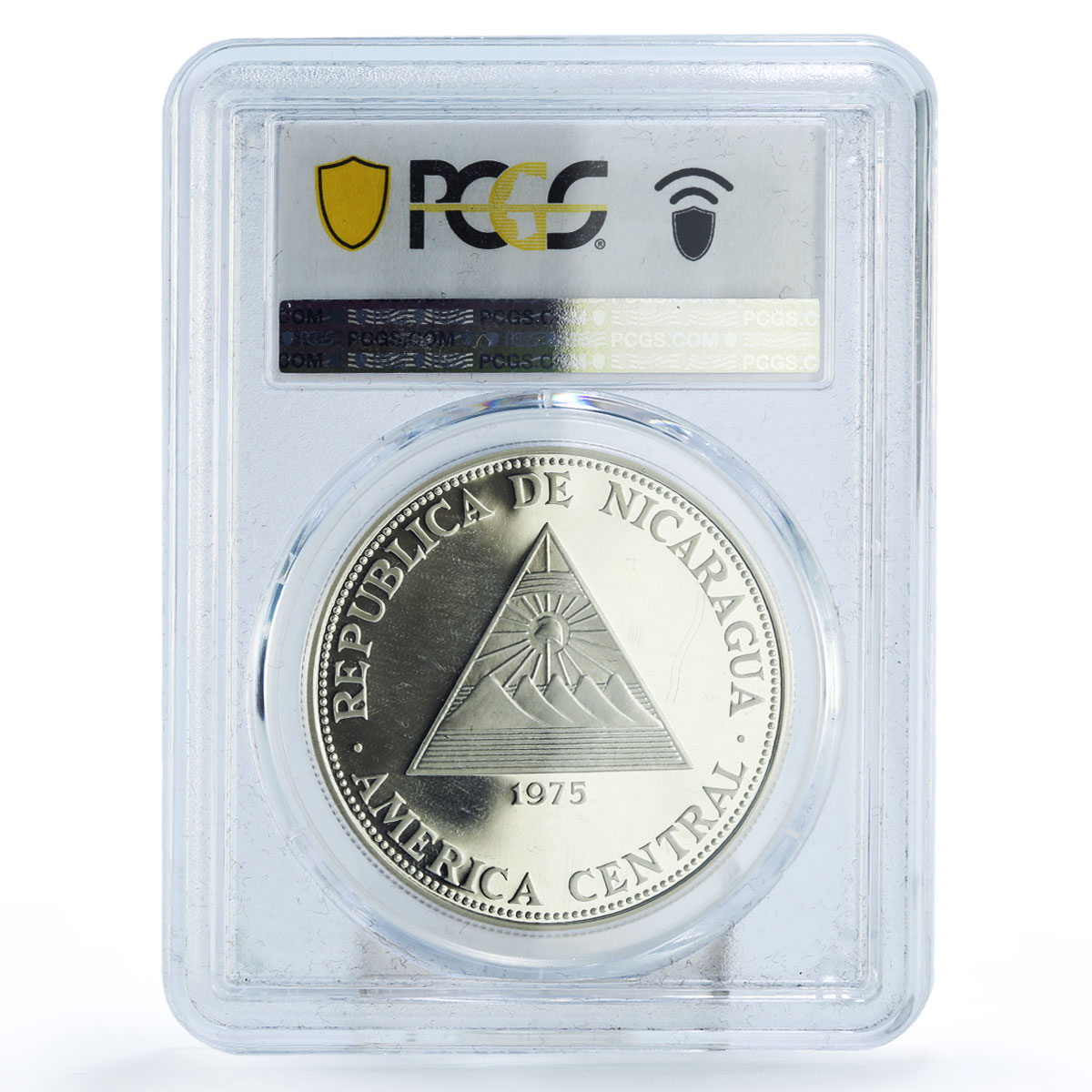 Nicaragua 100 cordobas Betsy Ross Moon Landing KM-35 PR67 PCGS silver coin 1975