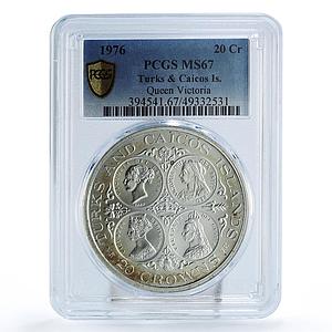 Turks and Caicos Islands 20 crowns Queen Victoria MS67 PCGS silver coin 1976