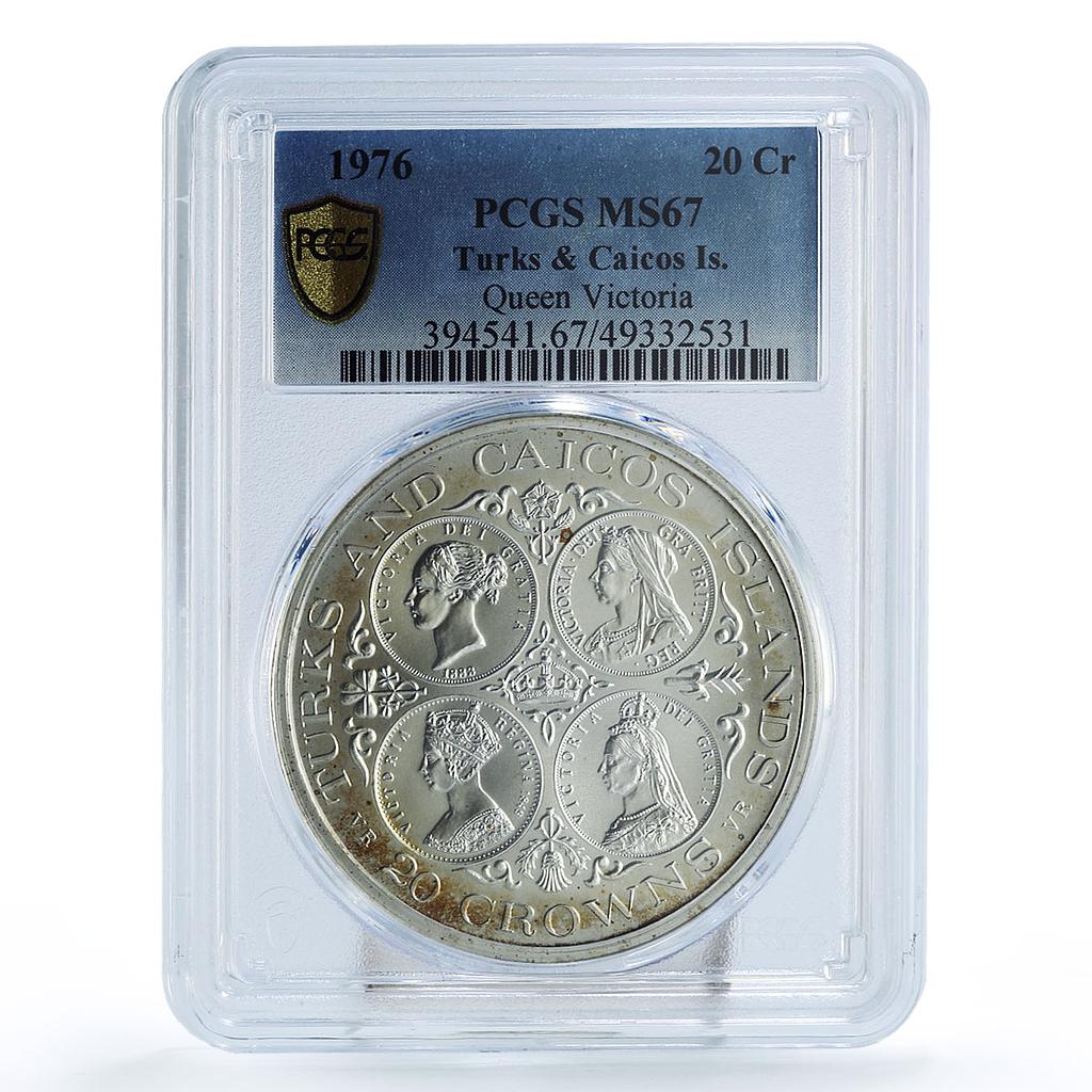 Turks and Caicos Islands 20 crowns Queen Victoria MS67 PCGS silver coin 1976