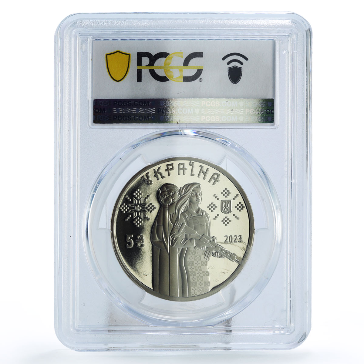 Ukraine 5 hryvnias Female Defenders Armed Women Soldiers MS70 PCGS Ni coin 2023