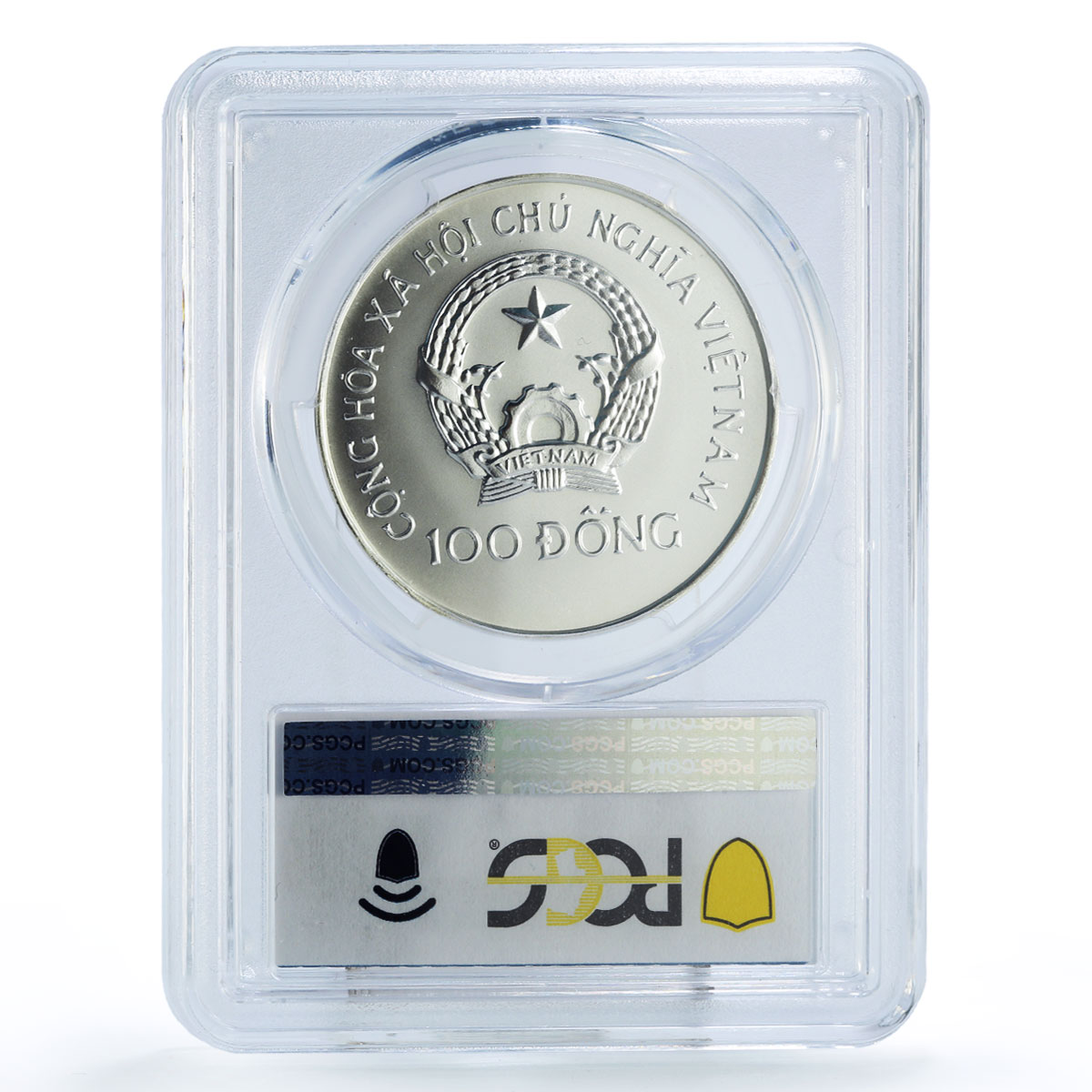 Vietnam 100 dong Seafaring Dragon Boat Ship Large MS69 PCGS silver coin 1988