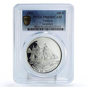 Vietnam 100 dong Seafaring Savannah Ship Clipper PR69 PCGS silver coin 1991