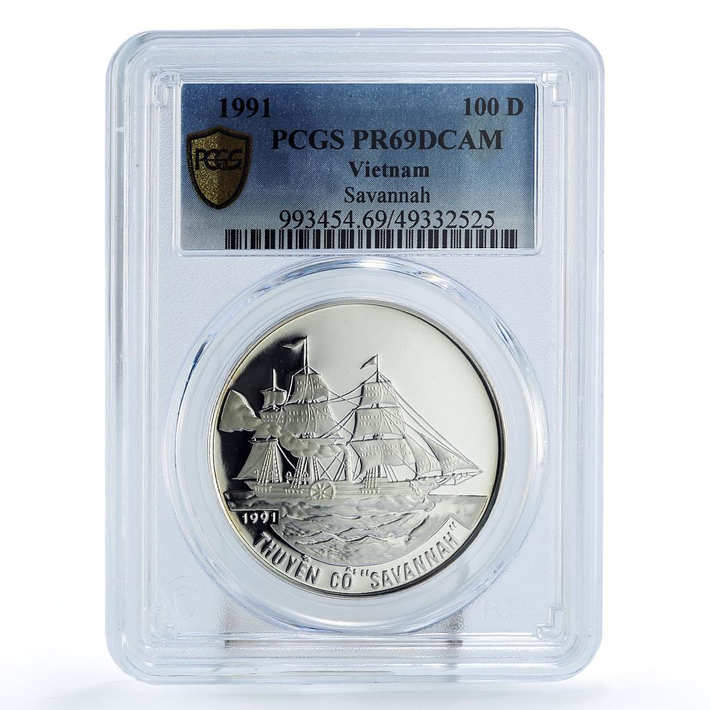 Vietnam 100 dong Seafaring Savannah Ship Clipper PR69 PCGS silver coin 1991