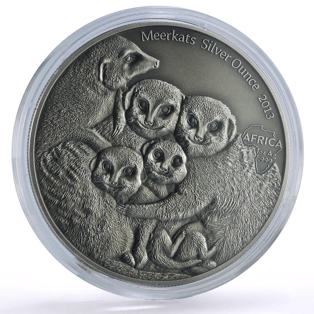 Congo 1000 francs African Ounce Wildlife Meerkats Fauna silver coin 2013