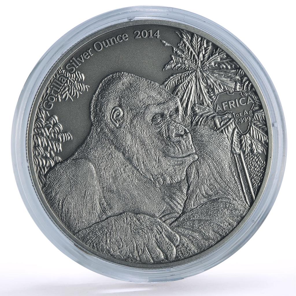 Congo 1000 francs African Ounce Wildlife Gorilla Monkey Fauna silver coin 2014