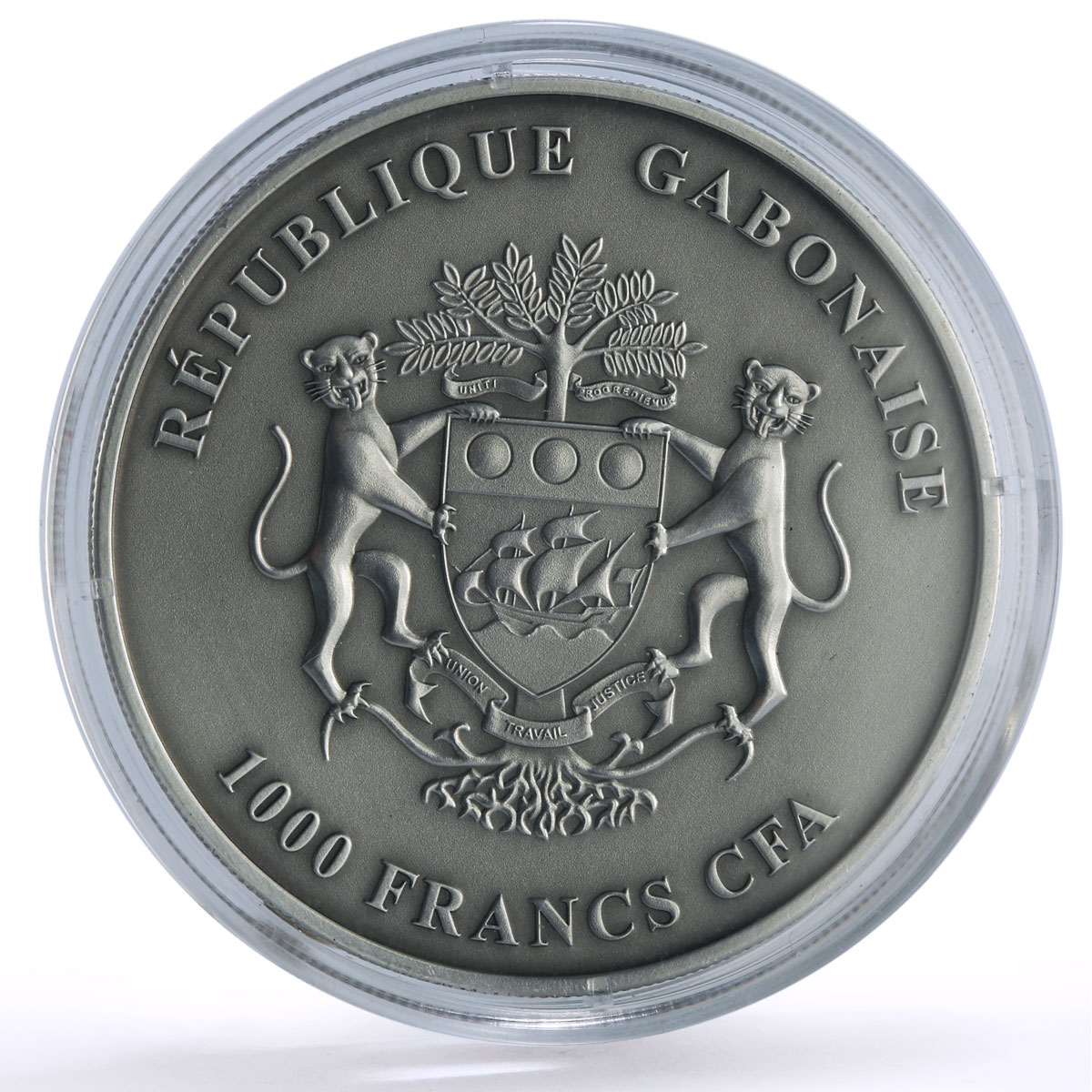Gabon 1000 francs African Ounce Wildlife Baby Elephants Fauna silver coin 2013