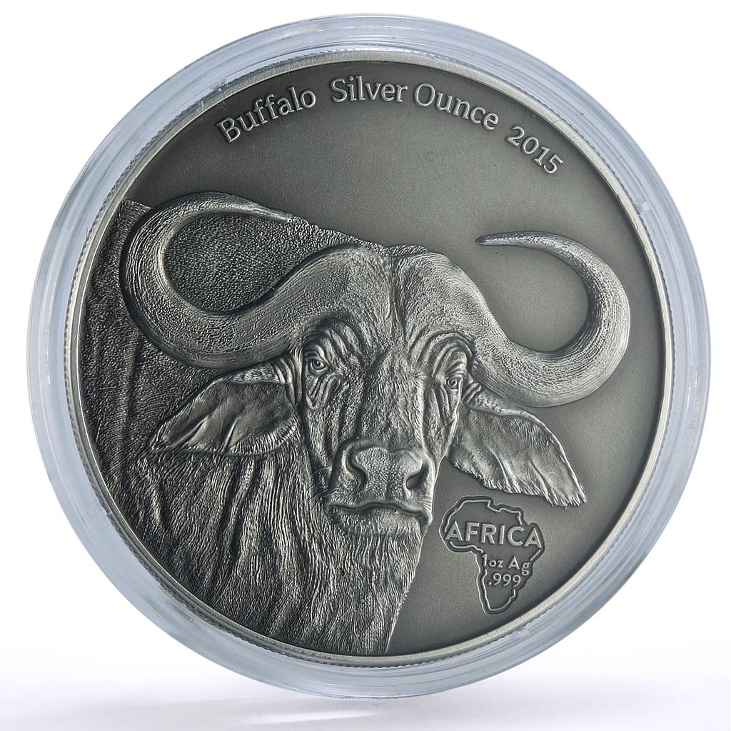 Gabon 1000 francs African Ounce Wildlife Buffalo Bull Fauna silver coin 2015
