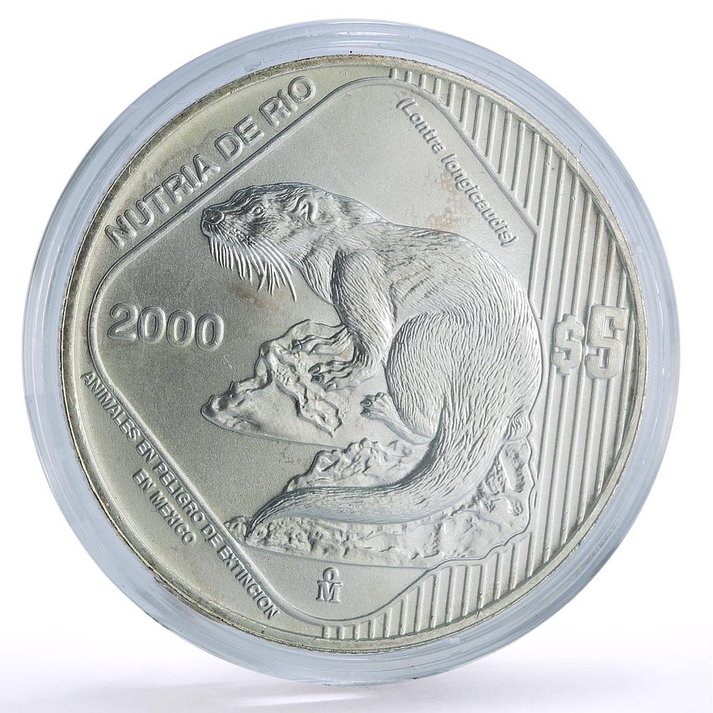 Mexico 5 pesos Conservation Wildlife River Nutria Otter Fauna silver coin 2000