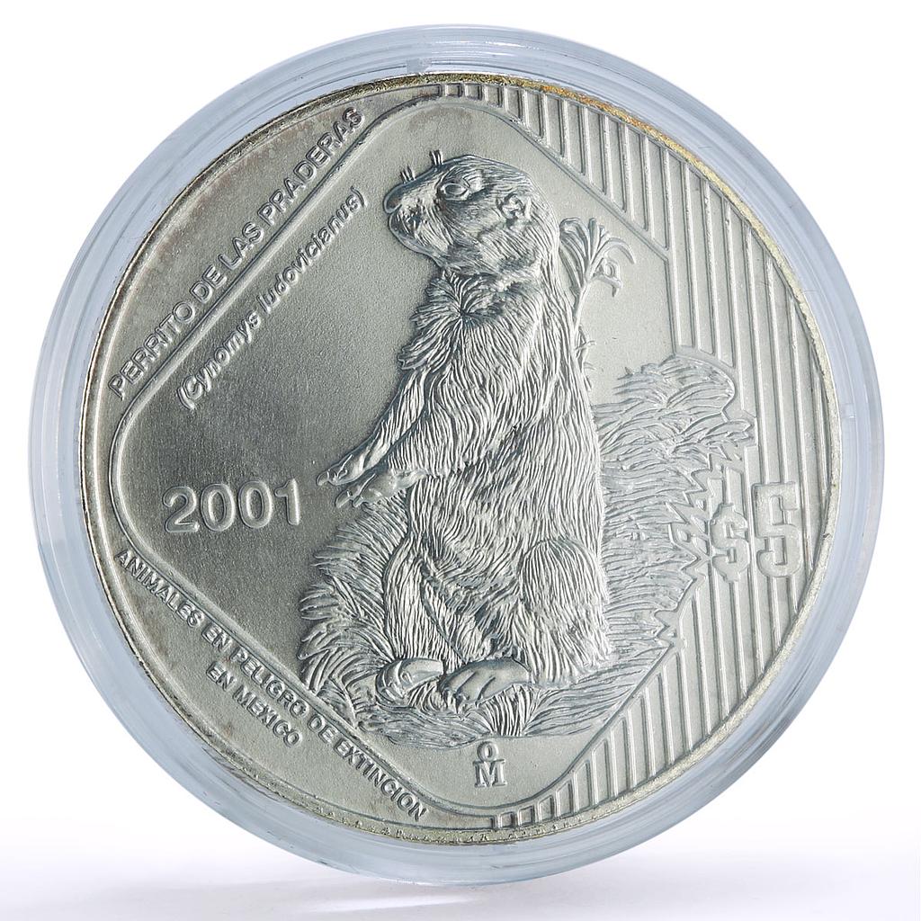 Mexico 5 pesos Conservation Wildlife Perrito Prairie Dog Fauna silver coin 2001