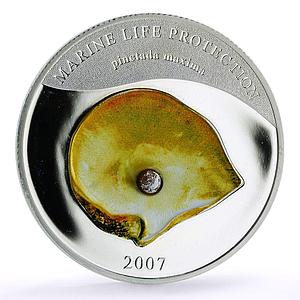 Palau 5 dollars Marine Life Pearl Oyster Pinctada Maxima Shell silver coin 2007