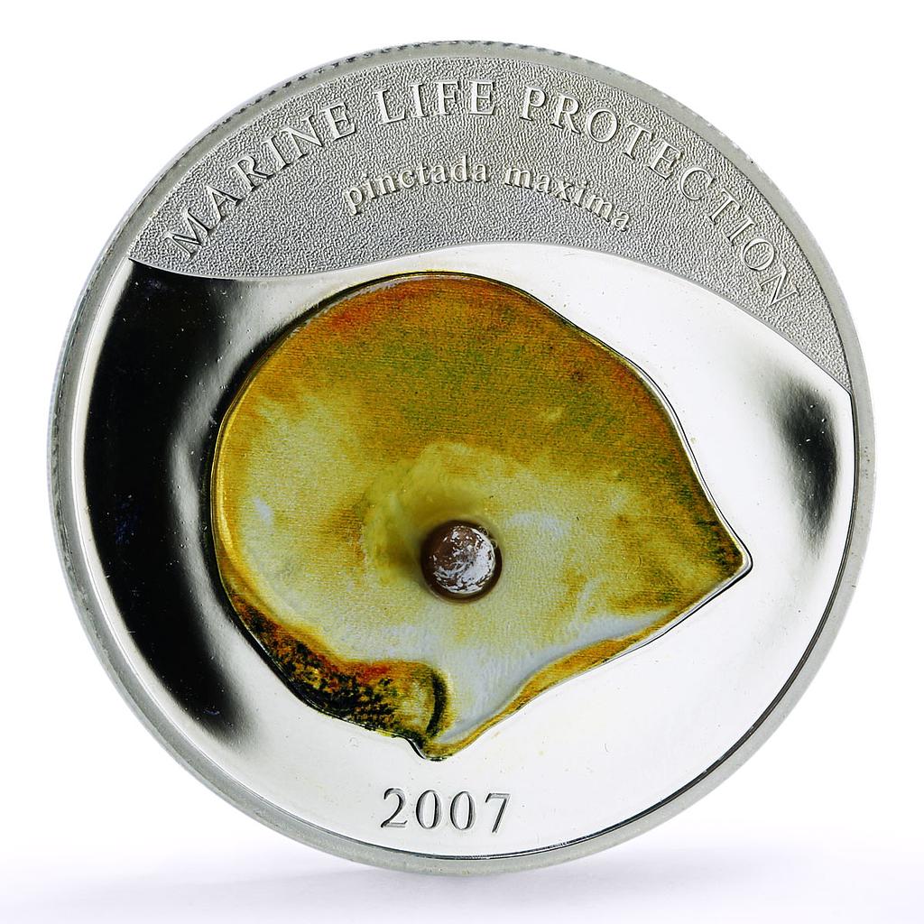 Palau 5 dollars Marine Life Pearl Oyster Pinctada Maxima Shell silver coin 2007