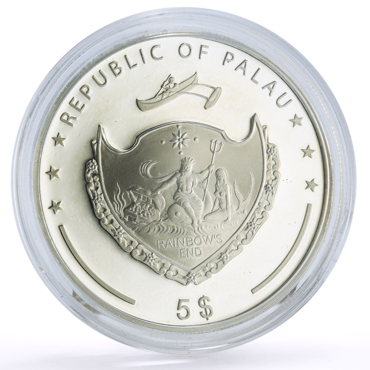 Palau 5 dollars Marine Life Pearl Oyster Pinctada Maxima Shell silver coin 2007