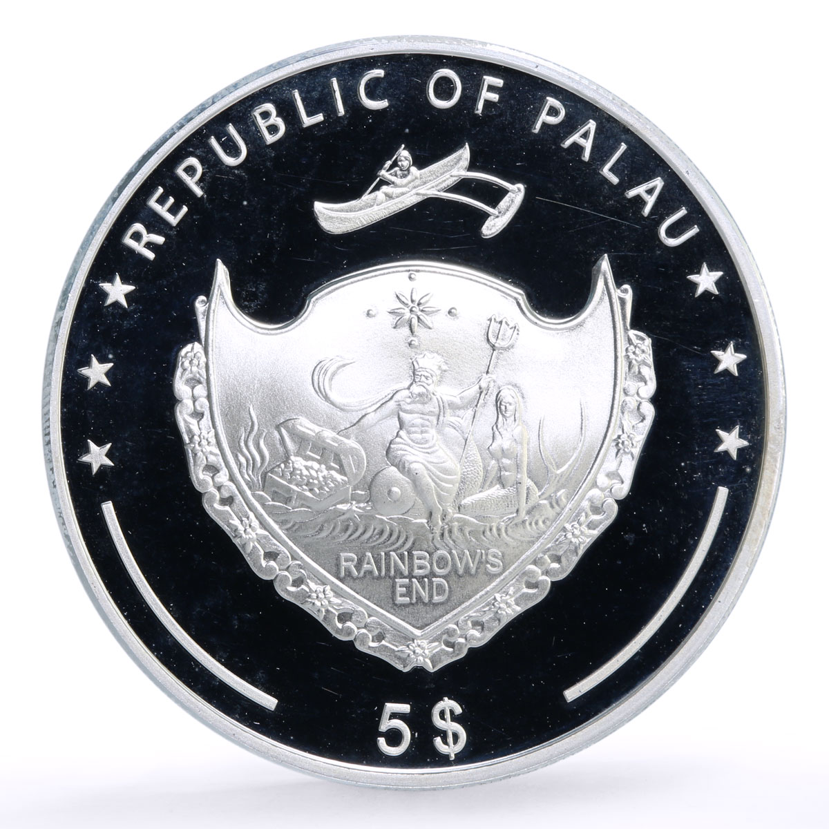 Palau 5 dollars Marine Life Pearl Oyster Pinctada Maxima Shell silver coin 2007