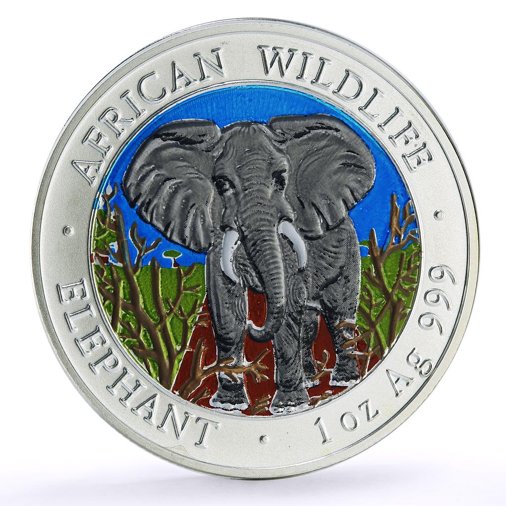 Somalia 1000 shillings African Wildlife Elephant Fauna colored silver coin 2004