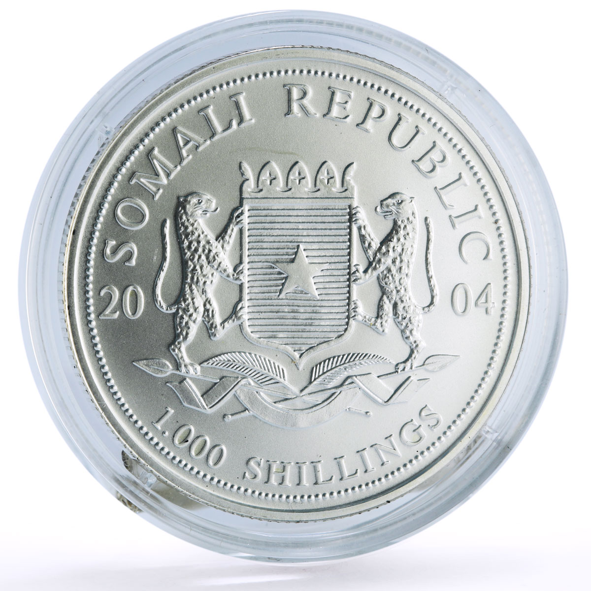 Somalia 1000 shillings African Wildlife Elephant Fauna colored silver coin 2004