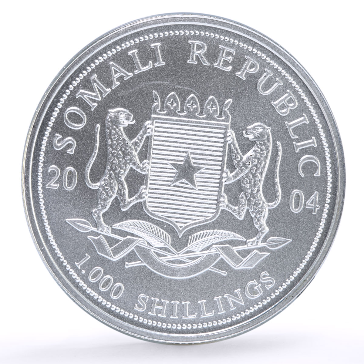 Somalia 1000 shillings African Wildlife Elephant Fauna colored silver coin 2004