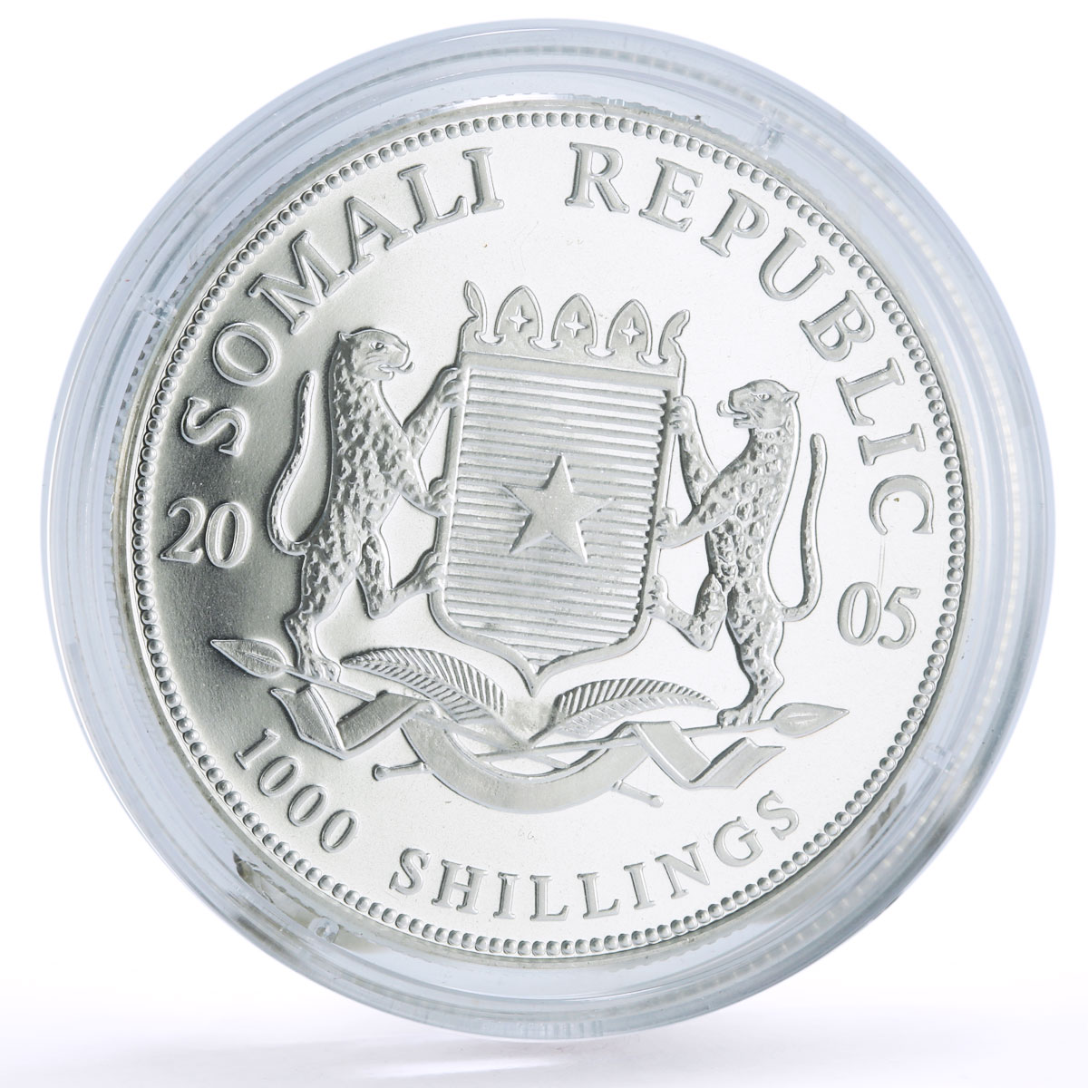 Somalia 1000 shillings African Wildlife Elephant Fauna colored silver coin 2005