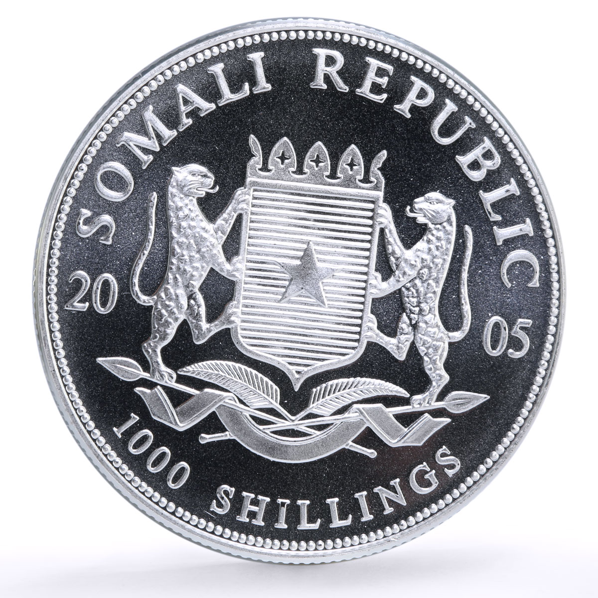 Somalia 1000 shillings African Wildlife Elephant Fauna colored silver coin 2005