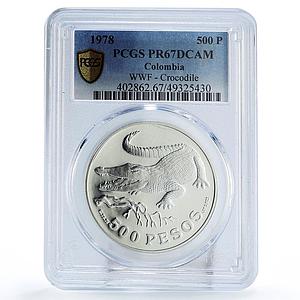 Colombia 500 pesos Conservation Crocodile Fauna PR67 PCGS silver coin 1978