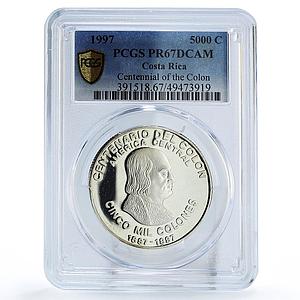 Costa Rica 5000 colones Colon Columbus Centennial PR67 PCGS silver coin 1997