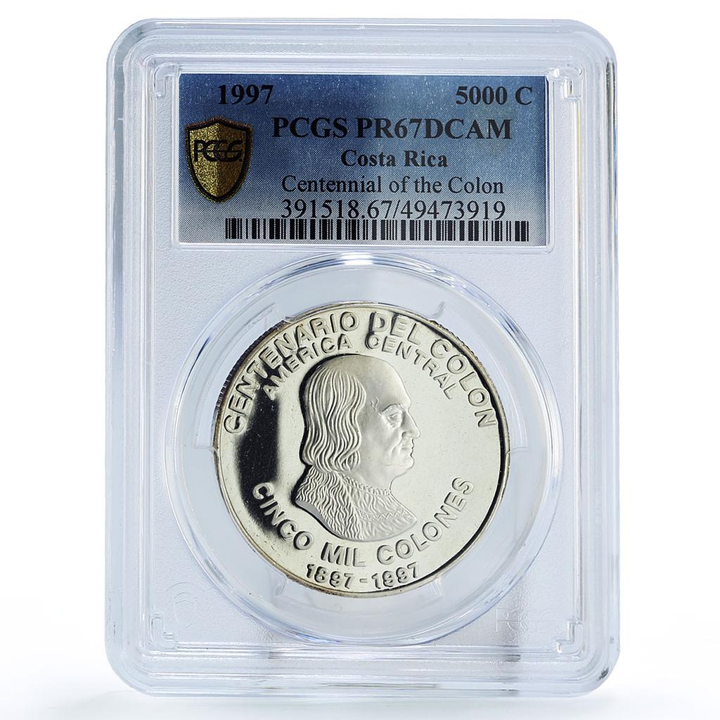 Costa Rica 5000 colones Colon Columbus Centennial PR67 PCGS silver coin 1997