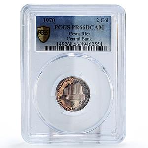 Costa Rica 2 colones Central Bank 20th Anniversary PR66 PCGS silver coin 1970