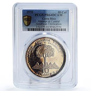 Costa Rica 10 colones Central American Unification Attemp PR64 PCGS Ag coin 1970