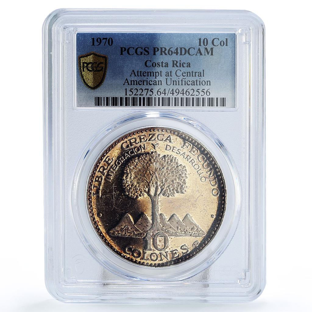 Costa Rica 10 colones Central American Unification Attemp PR64 PCGS Ag coin 1970