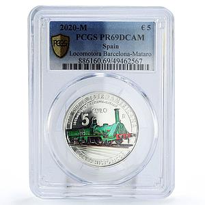 Spain 5 euro Ibero-American Railways Barcelona Mataro Train PR69 PCGS coin 2020