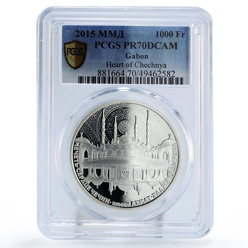 Gabon 1000 francs Islam Chechnya Heart Mosque Kadyrov PR70 PCGS silver coin 2015