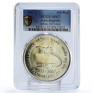 India 100 rupees Indian Air Forces Planes Aviation SP67 PCGS silver coin 2007