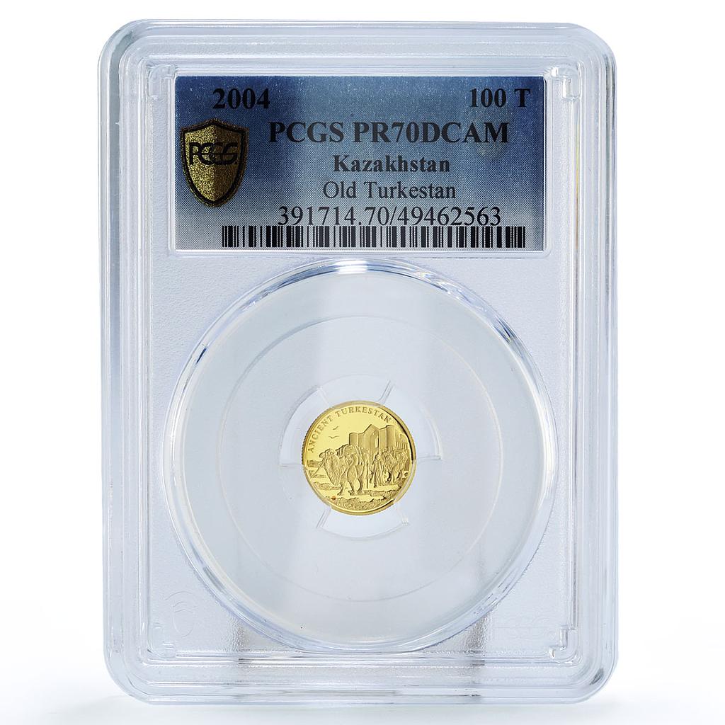 Kazakhstan 100 tenge Turkestan Transportation Camels PR70 PCGS gold coin 2004