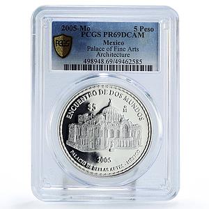 Mexico 5 pesos Two Worlds Encounter Fine Arts Palace PR69 PCGS silver coin 2005