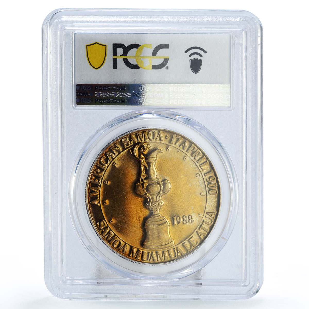 Samoa 1 dollar America Cup Yachting Sailboat Ship RE PR67 PCGS bronze coin 1988