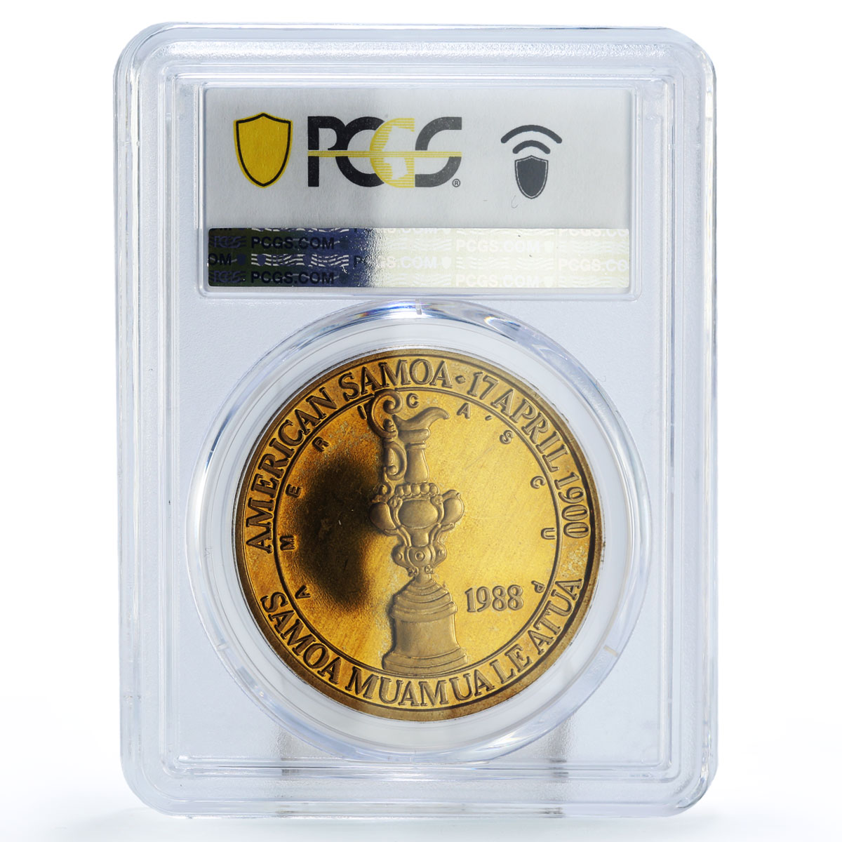 Samoa 1 dollar America Cup Yachting Sailboat Ship PE PR66 PCGS bronze coin 1988