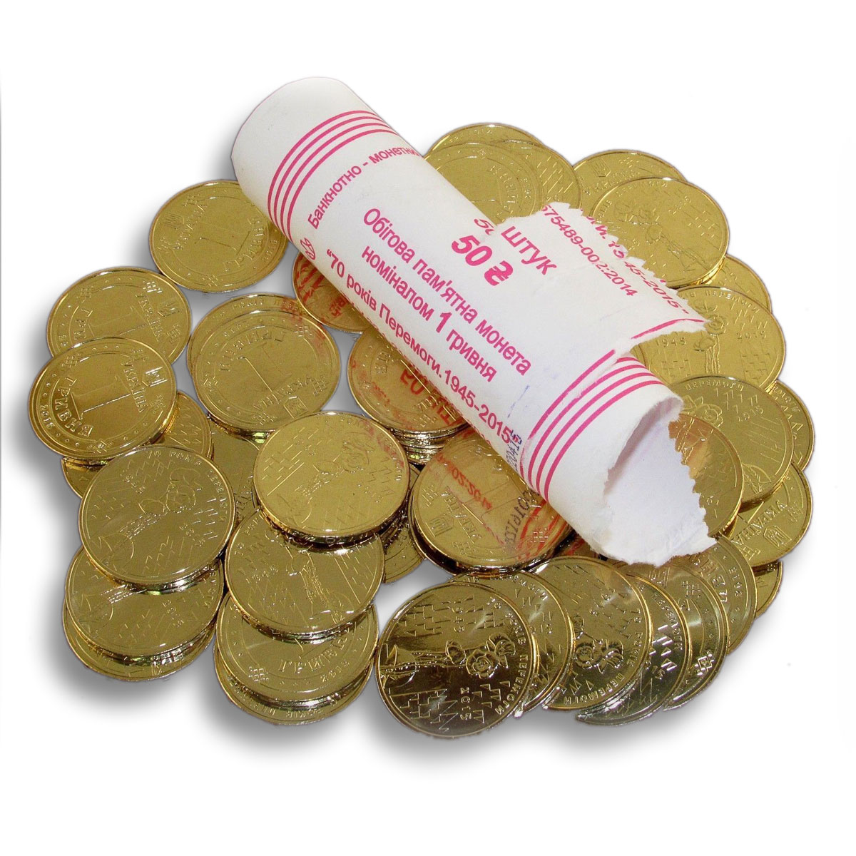 Ukraine, 1 Hryvnia 2015 70 YEAR VICTORY UNC,1 ROLL (50 Coins)