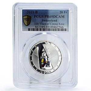 Switzerland 20 francs Knie Circus Anniversary Clown PR69 PCGS silver coin 2019