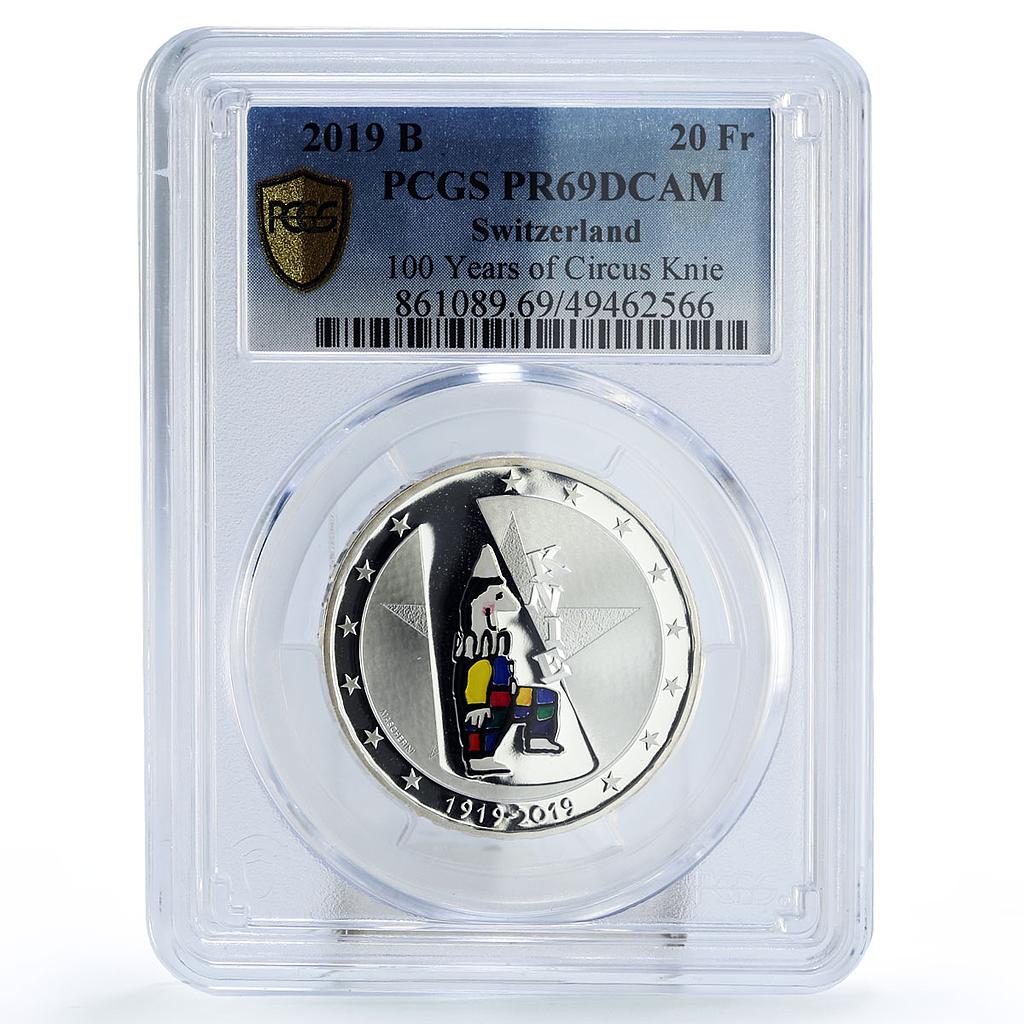 Switzerland 20 francs Knie Circus Anniversary Clown PR69 PCGS silver coin 2019