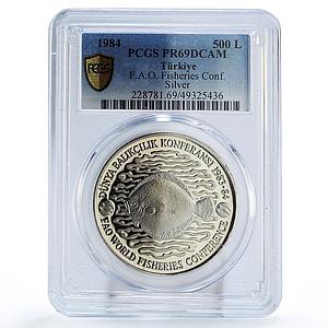 Turkiye 500 lira FAO World Food Day Fisheries Conf. PR69 PCGS silver coin 1984