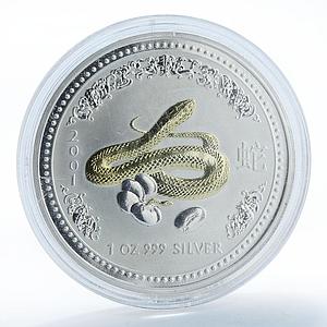 Australia 1 dollar Lunar Calendar I Year of the Snake gilded silver coin 2001