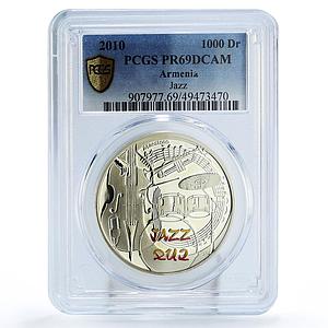 Armenia 1000 dram Jazz Instruments Cello Drums Music PR69 PCGS silver coin 2010