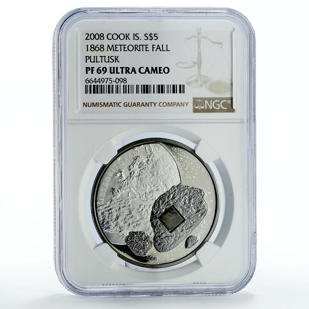 Cook Islands 5 dollars Meteorites Falls Pultusk Space PF69 NGC silver coin 2008