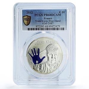 France 10 euro Painter Yves Klein Blue Hand Art PR68 PCGS silver coin 2012