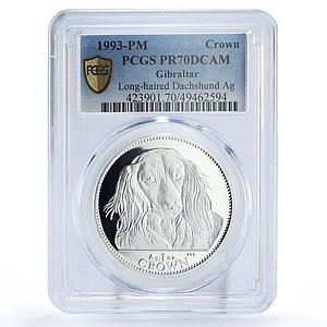 Gibraltar 1 crown Home Pets Dachshund Dog KM-192.1a PR70 PCGS silver coin 1993