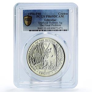 Gibraltar 1 crown Sherlock Holmes Final Problem Literature PR69 silver coin 1994